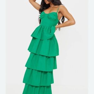 PrettyLittleThing Green Ruffled Tiered Maxi Dress